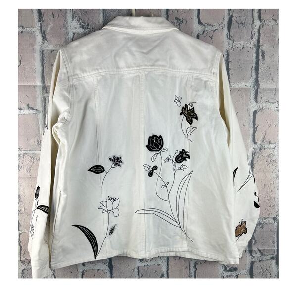 Vintage 90's The Quacker Factory Women Flower Oversized Denim Jacket Size L - Picture 3 of 7